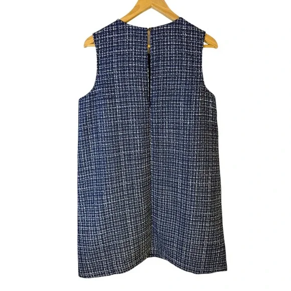 Lands End Womens Navy Blue White Tweed Sleeveless Shift Dress Petite Large 14-16 - Picture 2 of 6